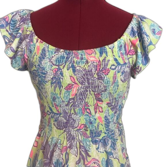 Lilly Pulitzer Jilly Smocked Midi Dress Woman Size XS Dew Drop Stay Fly Smocked - Picture 8 of 14